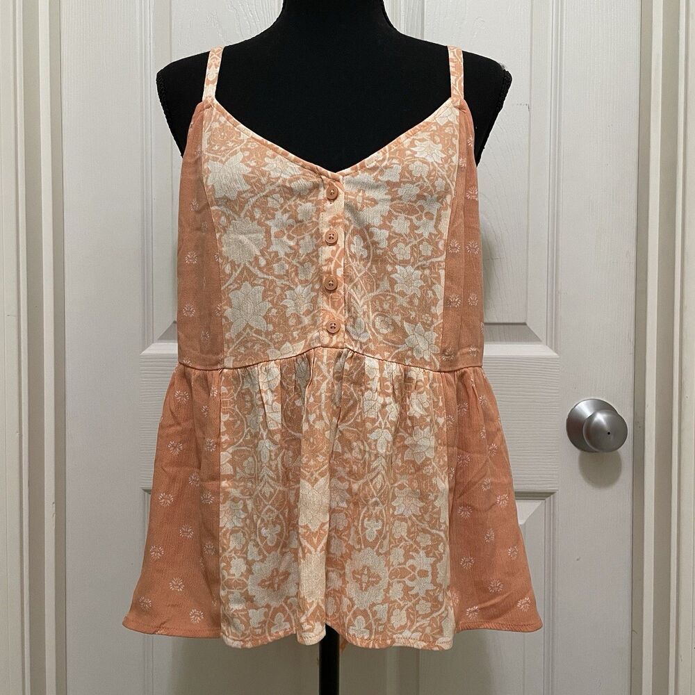 NWT Torrid Babydoll Crinkle Gauze Tank Lotus Ditzy Peach Boho Cottage Sz 0‎ L 12